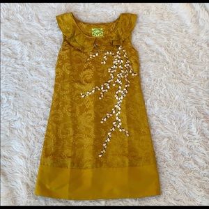 NWT Anthropologie Floreat Catkins Gold Dress Size 2